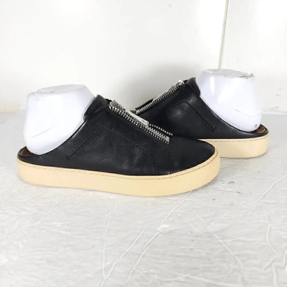 Frye women's Lena Zip US 7,5M Black Leather Slip On Flat Mules Sneakers Shoes - Picture 8 of 13